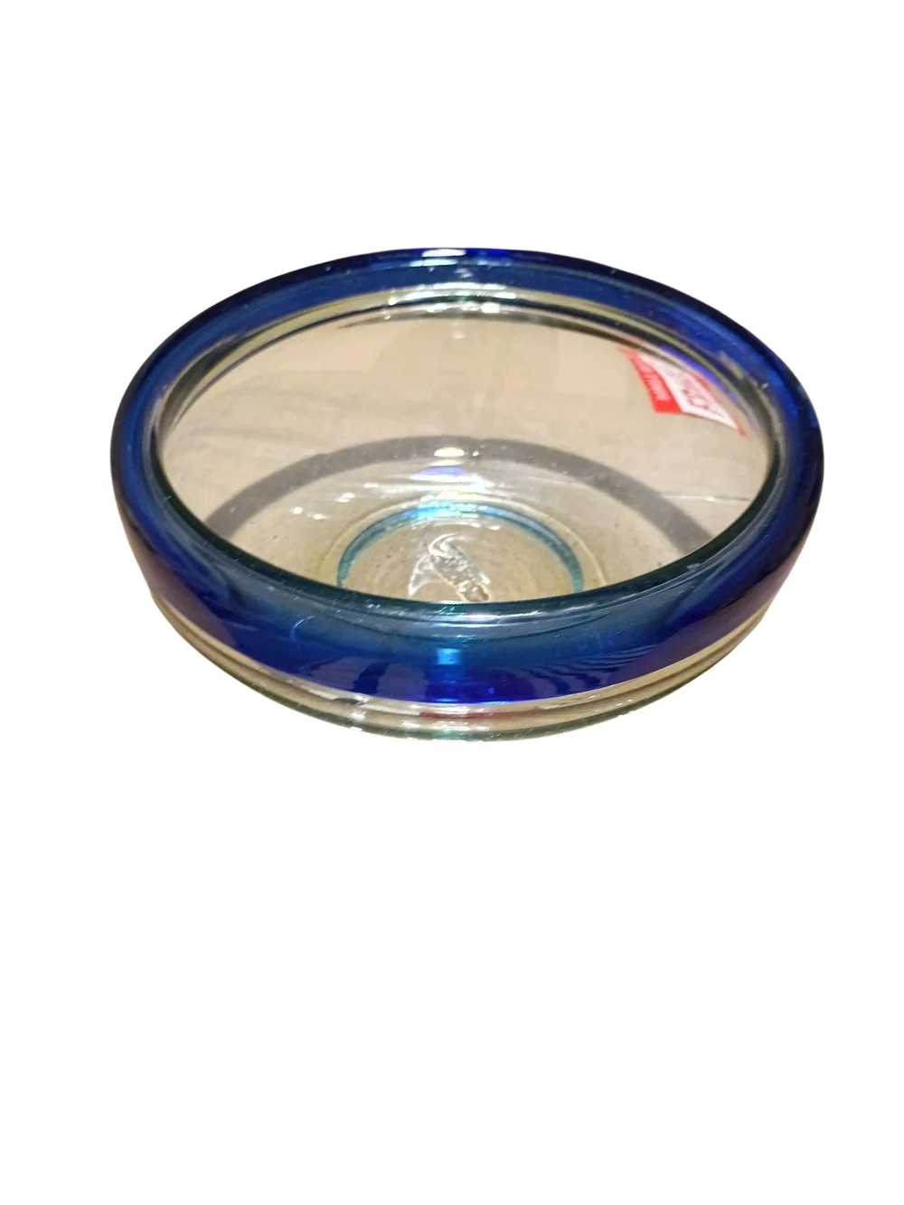 Hand Blown Mexican Glass Bowl Cobalt Blue Rim GUC